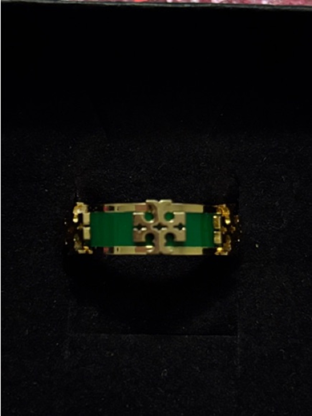 Tory Burch Gold-Tone & Green Enamel Band Ring